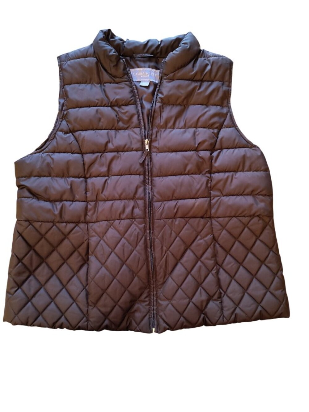 Laura Scott Woman 1X Dark Brown Quilted Vest Zip-Up Lightweight